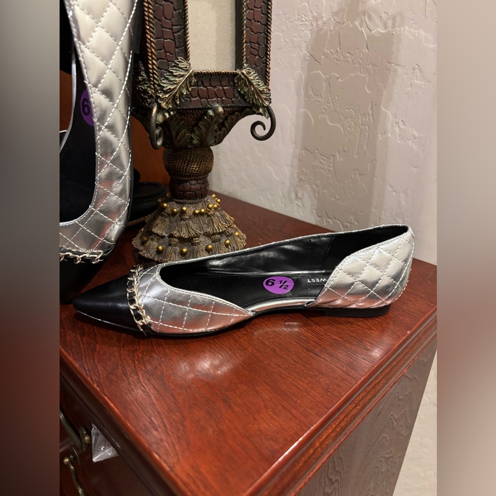 Nine West silver and black day to evening slip on flats 6 1/2